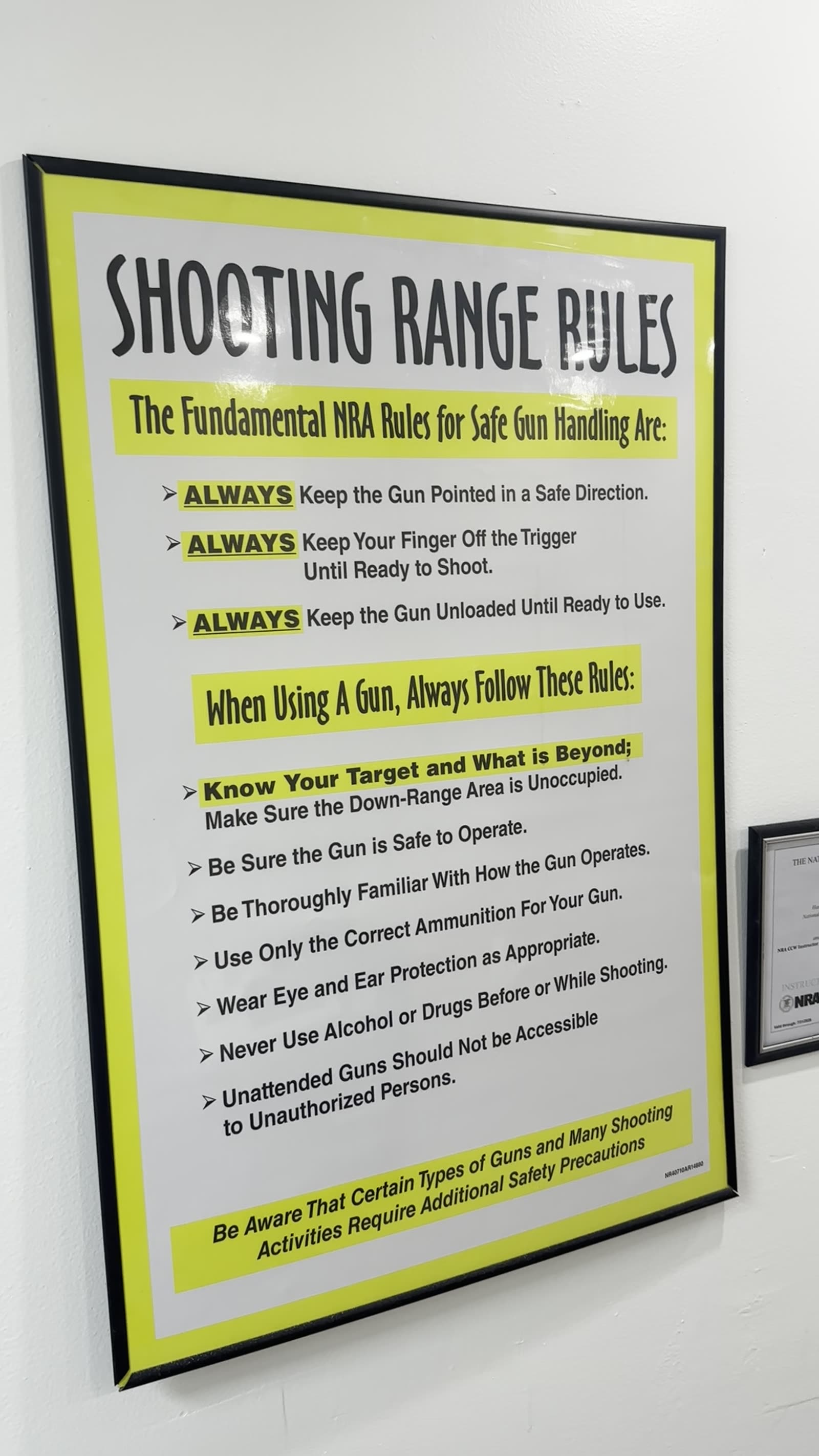 Range safety rules posted in the classroom