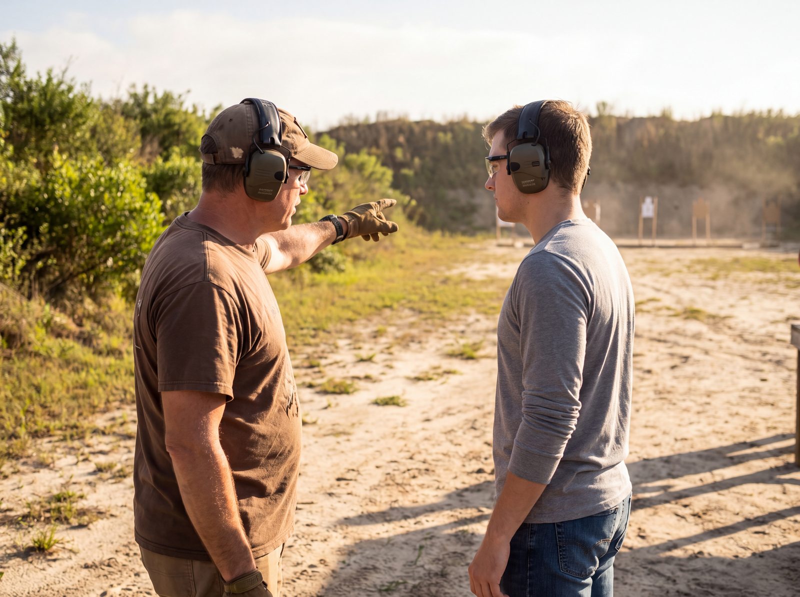 Instructor coaching a civilian student on the range