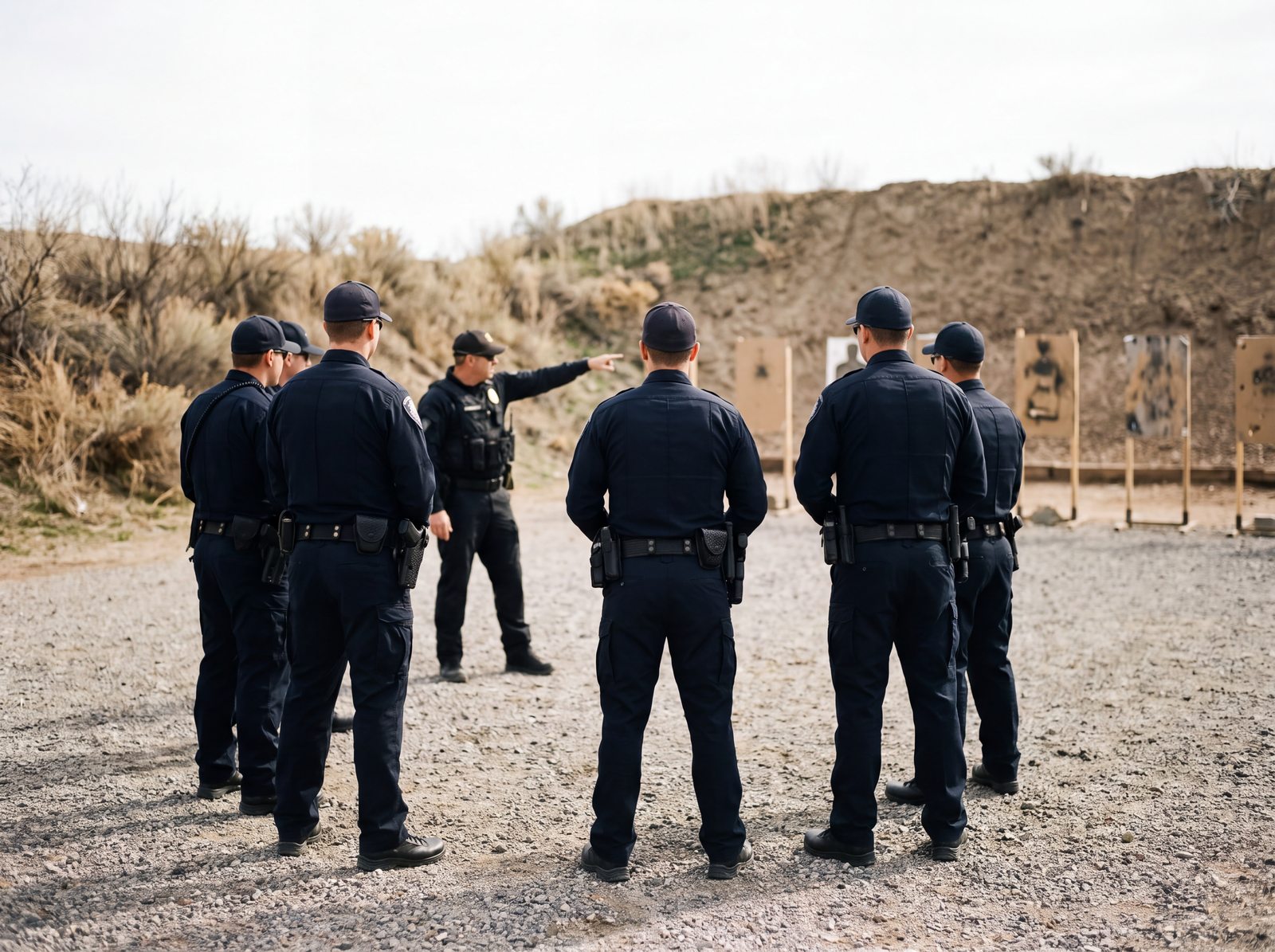 Law enforcement officers during a range briefing
