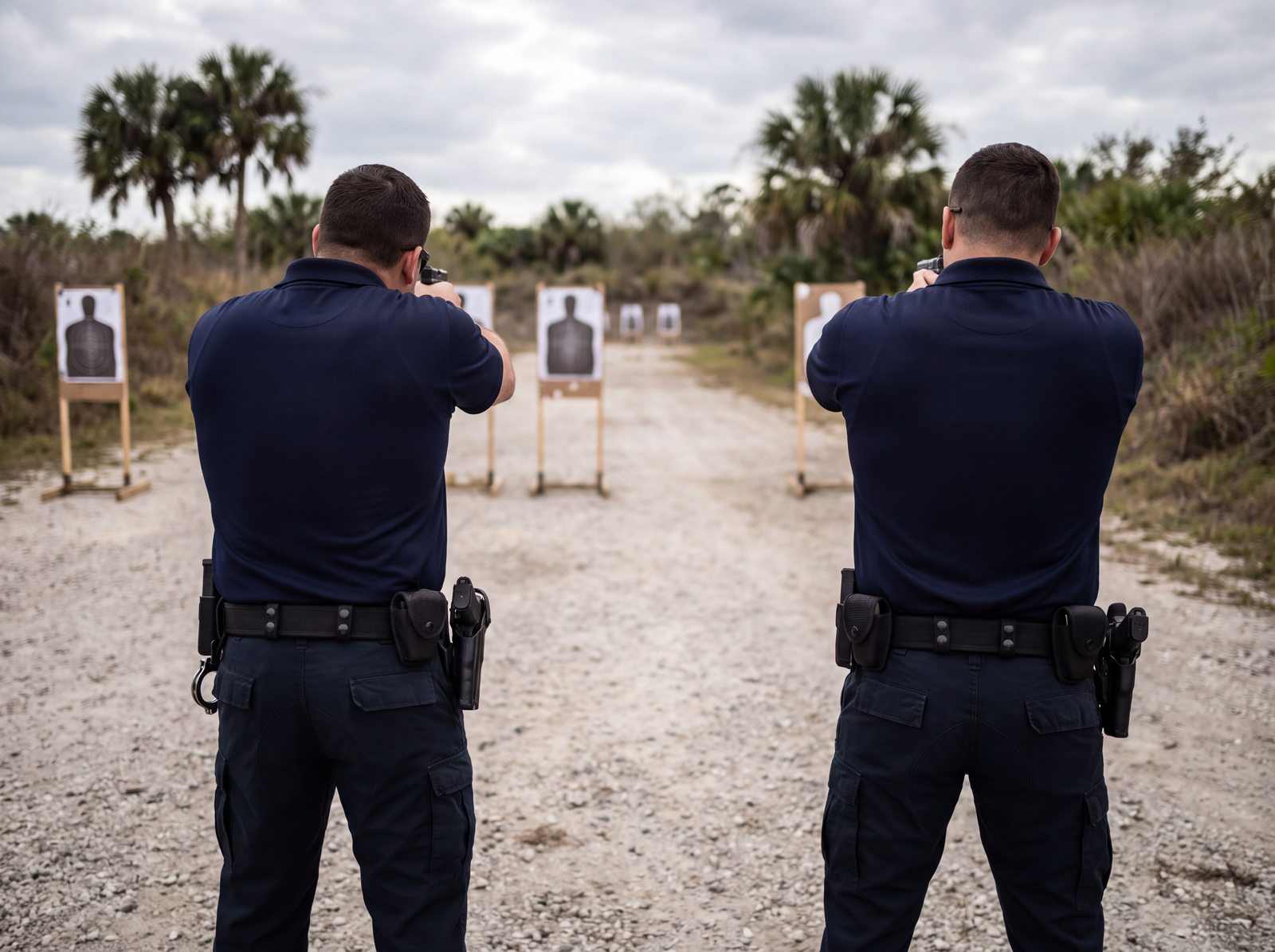 Uniformed security officers on the qualification line